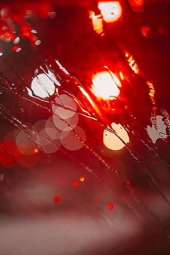 Glare, bokeh, red lights, surface, glass HD phone wallpaper