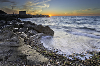 Nature, Sunset, Stones, Sea, Shore, Bank HD wallpaper