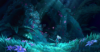 Forest spirits, blue, cathleen mcallister, fantasy, art, girl, luminos, forest HD wallpaper