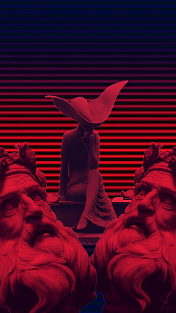Lady of the lake, red, edit, vaporwave HD phone wallpaper