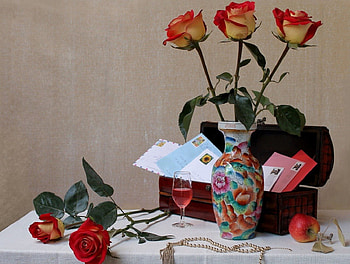 Still Life, rose, vase, beautiful, box HD wallpaper