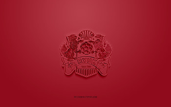 FC Ryukyu, creative 3D logo, burgundy background, J2 League, 3d emblem, Japan Football Club, Okinawa, Japan, 3d art, football, FC Ryukyu 3d logo HD wallpaper