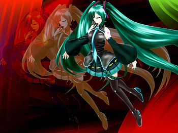 Hatsune Miku, blue, colorful, cute, vocaloid, miku, vocaloids, hatsune, thighhighs, skirt, twintail, beautiful, tie, anime, pretty, green, red HD wallpaper