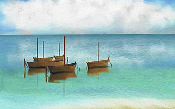 Boat, lake, artwork HD wallpaper