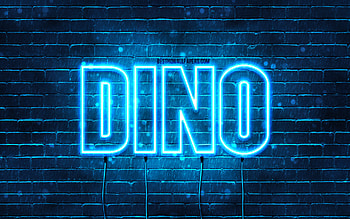 Dino, , with names, Dino name, blue neon lights, Dino Birtay, Happy Birtay Dino, popular italian male names, with Dino name HD wallpaper