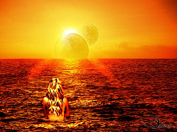 OCEAN UNDER DOUBLE SUN...., swim, double, bath, sunchine, sun, woman, shinny, ocean HD wallpaper