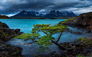 Lake Tahoe, clouds, mountains, rocks, beautiful nature, Patagonia, Chile HD wallpaper