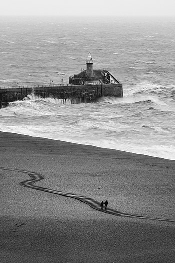 Sea, Waves, Miscellanea, Miscellaneous, Bw, Chb, Lighthouse HD phone wallpaper