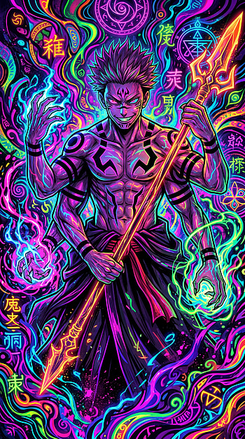 Neon Sukuna | Cursed King Sukuna | Sukuna: Radiant Spear, Sukuna (Jujutsu Kaisen), Anime, Sorcerer HD phone wallpaper