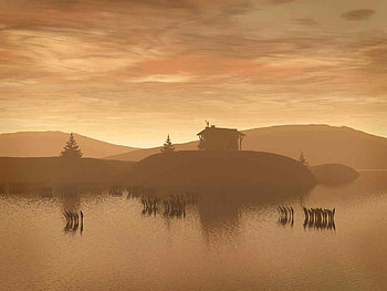 Breaking Dawn, fantasy, art, clouds, sky, water, reflections, sunrise HD wallpaper