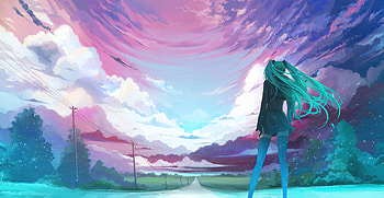 Anime Girl Long Hair Cold Winds , anime-girl, anime, artist, artwork, digital-art, clouds, deviantart HD wallpaper