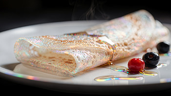 Iridescent Crêpe with Honeyed Berries HD wallpaper