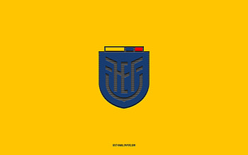 Ecuador national football team, yellow background, football team, emblem, CONMEBOL, Ecuador, football, Ecuador national football team logo, South America HD wallpaper