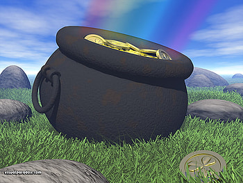 pot of gold at the end of the rainbow, holiday, fantasy, gold, pot, patricks day HD wallpaper