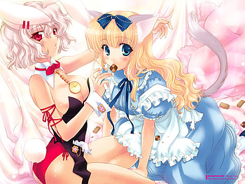 Anime, bunny, red eyes, neko, blue eyes HD wallpaper