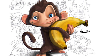 Other: Banana Love Monkey Funny Cartoon Cute Pets . HD wallpaper