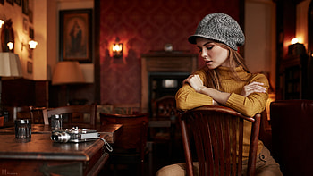 Stylish Beautiful Girl Model Anastasiya Scheglova Is Sitting On Chair Wearing Honey Color Dress Girls HD wallpaper