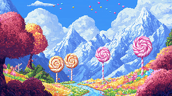 Pixel Art Candy World Fantasy Landscape with Mountains, pixel art, fantasy landscape, mountain HD wallpaper