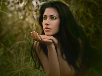 Thinking, sexy, girl, grass, model HD wallpaper