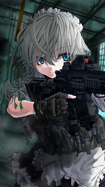 Sakuya Izayoi - Maid Assassin: Knives & HK416 (Touhou ), maid, knife, gun, Anime, Touhou HD phone wallpaper