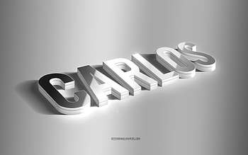 Carlos, silver 3d art, gray background, with names, Carlos name, Carlos greeting card, 3d art, with Carlos name HD wallpaper