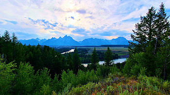 Snake River, Grand Teton National Park, Wyoming, landscape, trees, clouds, sky, mountains, forest, usa HD wallpaper