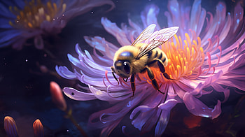 Bee on a flower, flower, garden, AI Art, Animal, bee HD wallpaper