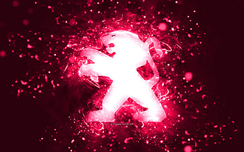 Peugeot pink logo, , pink neon lights, creative, pink abstract background, Peugeot logo, cars brands, Peugeot HD wallpaper