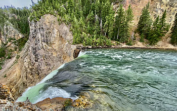 Brink of the Lower Falls, Yellowstone National Park, usa, wyoming, river, trees, rocks, water HD wallpaper