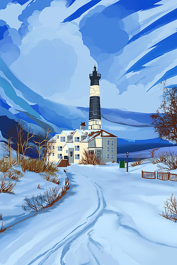 Winter, Art, Snow, Building, Lighthouse HD phone wallpaper