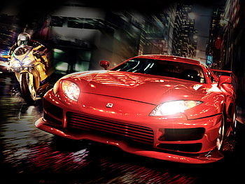 CHASING, night, racing, car, speed, race, video game, yellow, red, fast, bike, road HD wallpaper