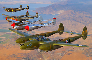 P-38 Lightning Formation, aircraft, bomber, war, military, formation, fighter HD wallpaper