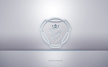 Scania 3d white logo, gray background, Scania logo, creative 3d art, Scania, 3d emblem HD wallpaper