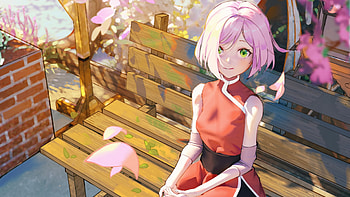 Pink Hair Green Eyes Sakura Haruno With Red Dress Naruto HD wallpaper