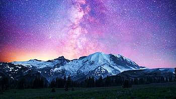 The Milky Way rising over Mt. Rainier, washington, landscape, stars, sky, usa, evening HD wallpaper