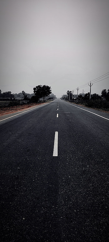 Empty road, cloud, sky, alone, white, peace, black, walk HD phone wallpaper