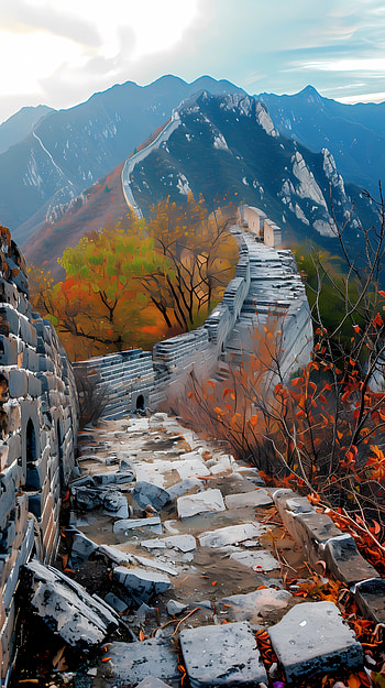 Great wall of China ruins, ruin, Autumn HD phone wallpaper