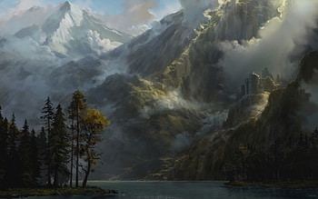 Fantasy Ruins: Mystical Mountainscape in, fantasy, ruin HD wallpaper