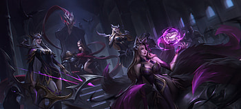 League of Legends, purple, fantasy, dylan deng, lol, girl, ahri, fox, dark HD wallpaper