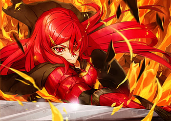 Hot Fire, Hotti Warrior, Pixiv Fantasia, Red Eyes, Warrior, Beauty, Wall, Fire, BG, Anime, Girl, HighSchool Warrior, New, Red Hair HD wallpaper