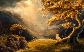 Beyond Fox Valley , softness, Forest, Fox, Lovely, sun rays, outdoors, browns, painting, trees, autumn, nature, windy HD wallpaper