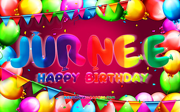 Happy Birtay Jurnee, , colorful balloon frame, Jurnee name, purple background, Jurnee Happy Birtay, Jurnee Birtay, popular american female names, Birtay concept, Jurnee HD wallpaper