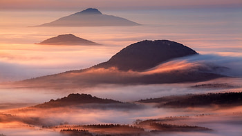 Fog over mountains, clouds, fog, nature, mountains HD wallpaper