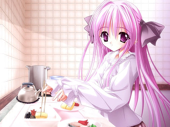 Sushi Time!~, ribbon, delicious, girl, bows, long hair, food, pink, nori, anime, seaweed, sushi, fish, rice HD wallpaper