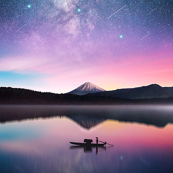 Milky way, mount Fuji, reflections, sunset, lake HD phone wallpaper