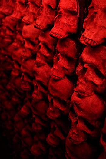 Creepy red skull wall creates a haunting Halloween atmosphere, perfect for spooky backgrounds. HD phone wallpaper