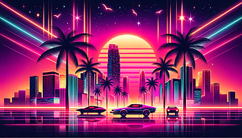 Retro-Futuristic Cityscape, retrowave, retro, neon, cityscape HD wallpaper
