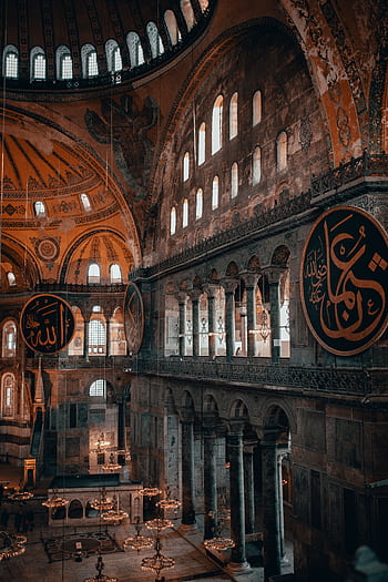 Intricate architecture and art within the iconic Hagia Sophia Grand Mosque in Istanbul. HD phone wallpaper