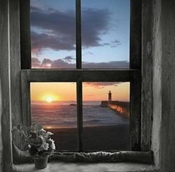 look out, sea, window, clouds, sky, sun HD wallpaper