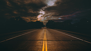 Road Trees Under Black Clouds Blue Sky Dark Background Dark Background HD wallpaper